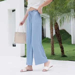Summer Ice Silk Wide Leg Pants Women High Waist Slim Look All-Matching Candy Colors Casual Pants