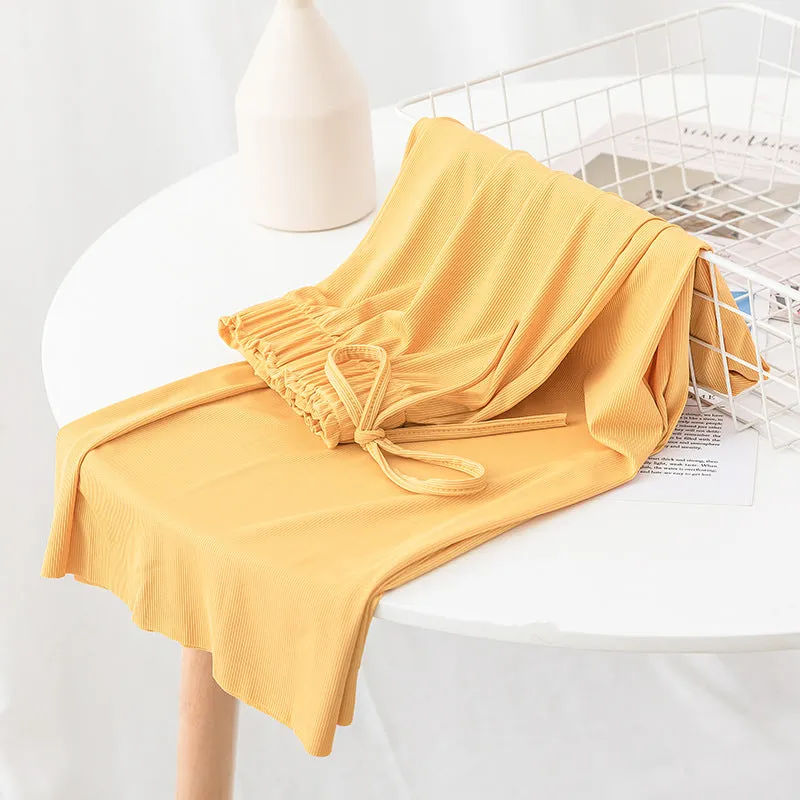 Summer Ice Silk Wide Leg Pants Women High Waist Slim Look All-Matching Candy Colors Casual Pants