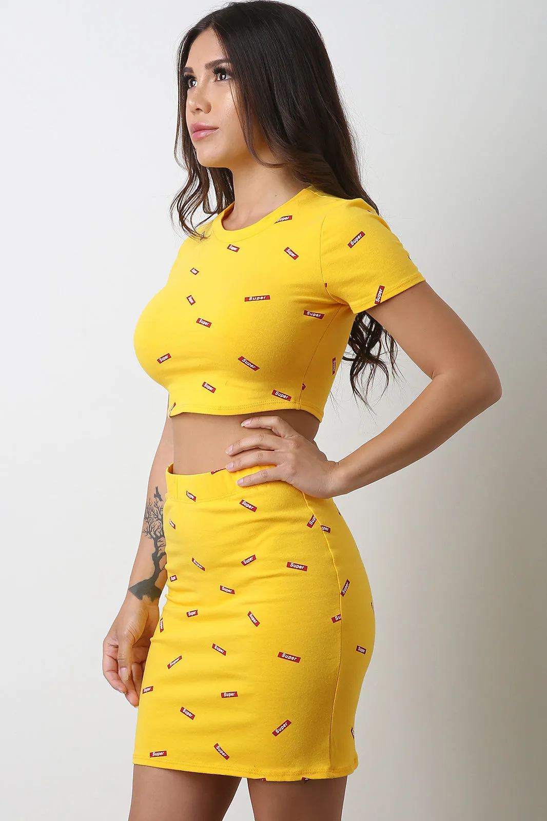 Super Printed Crop Top with Mini Skirt Set