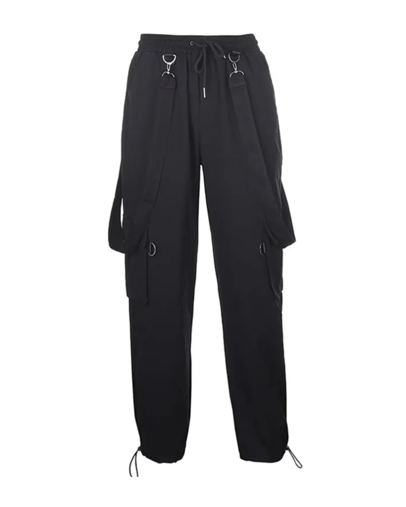 Techwear Women Black Straps Cargo Pants