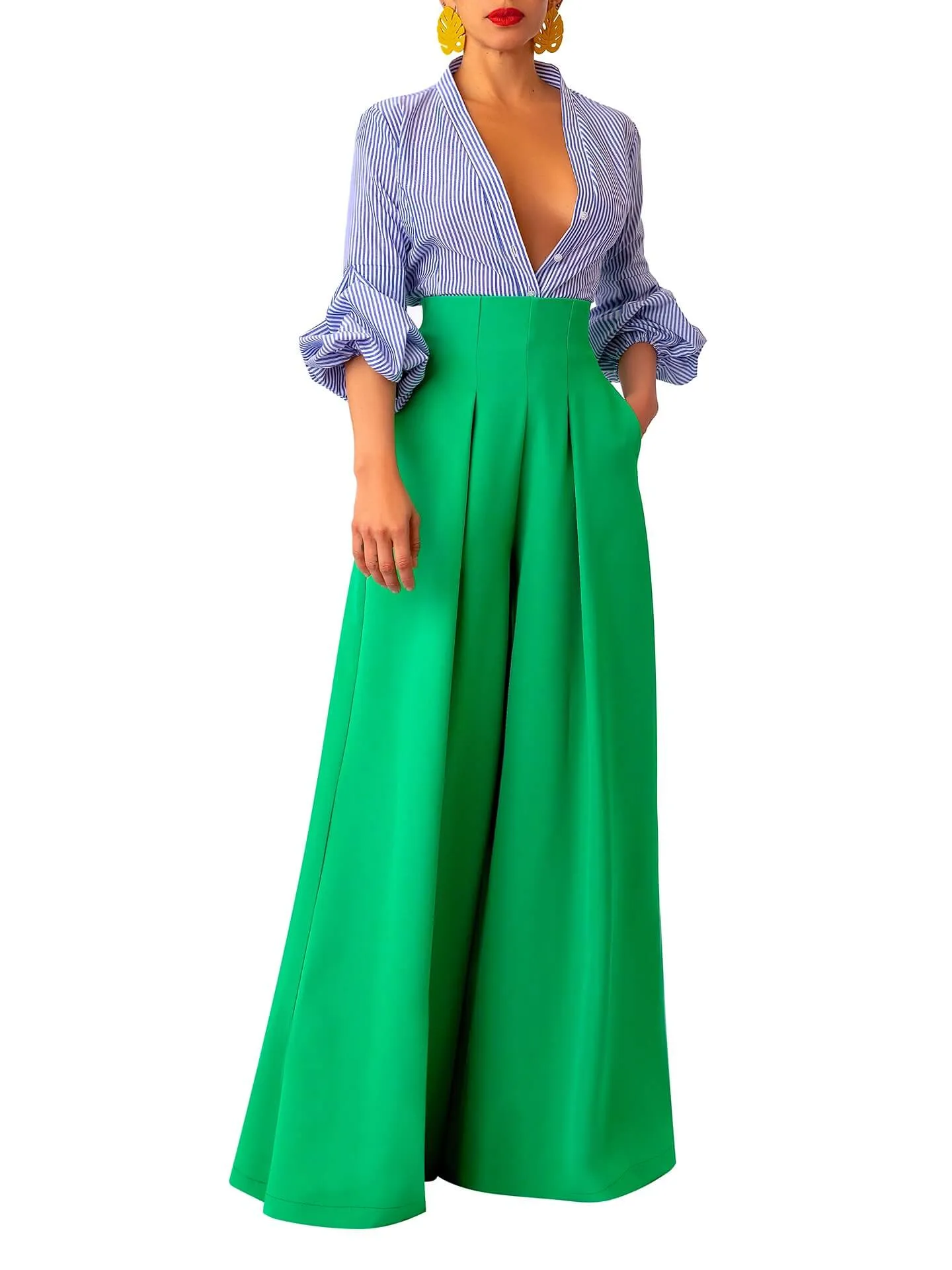 “Tèmi” Cinched Jade High Waist Pants