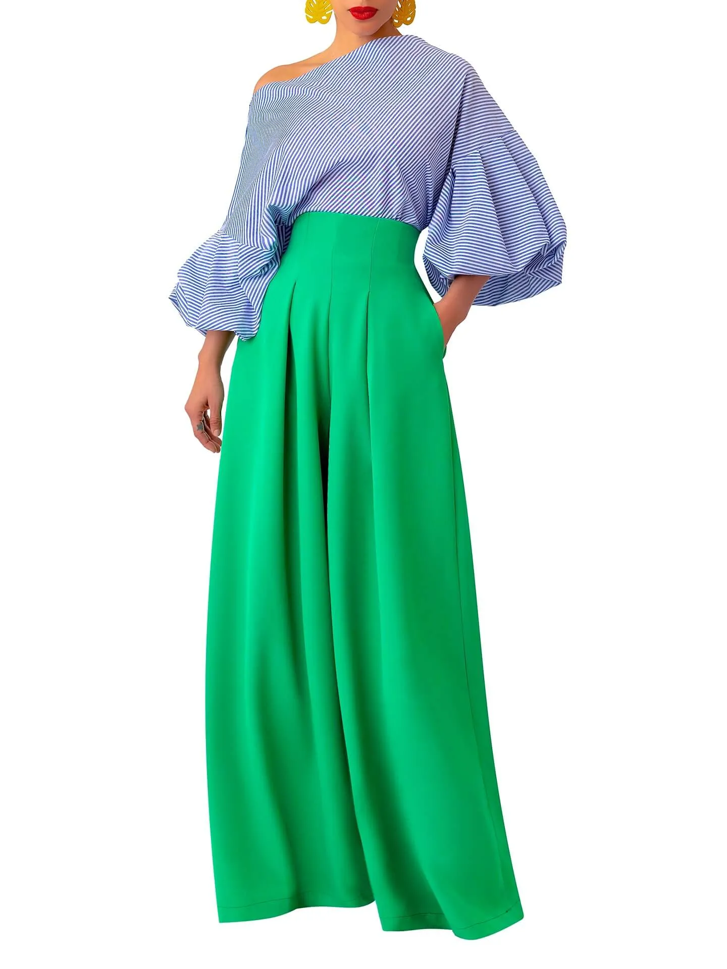 “Tèmi” Cinched Jade High Waist Pants