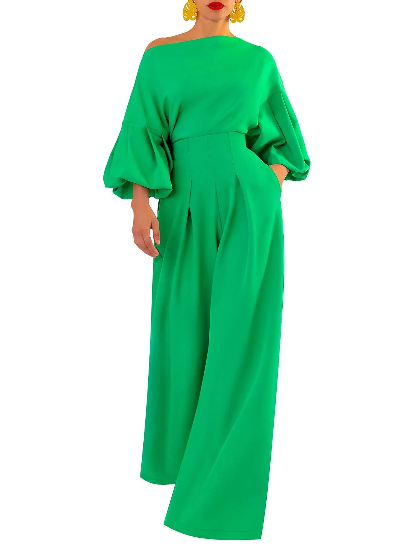 “Tèmi” Cinched Jade High Waist Pants