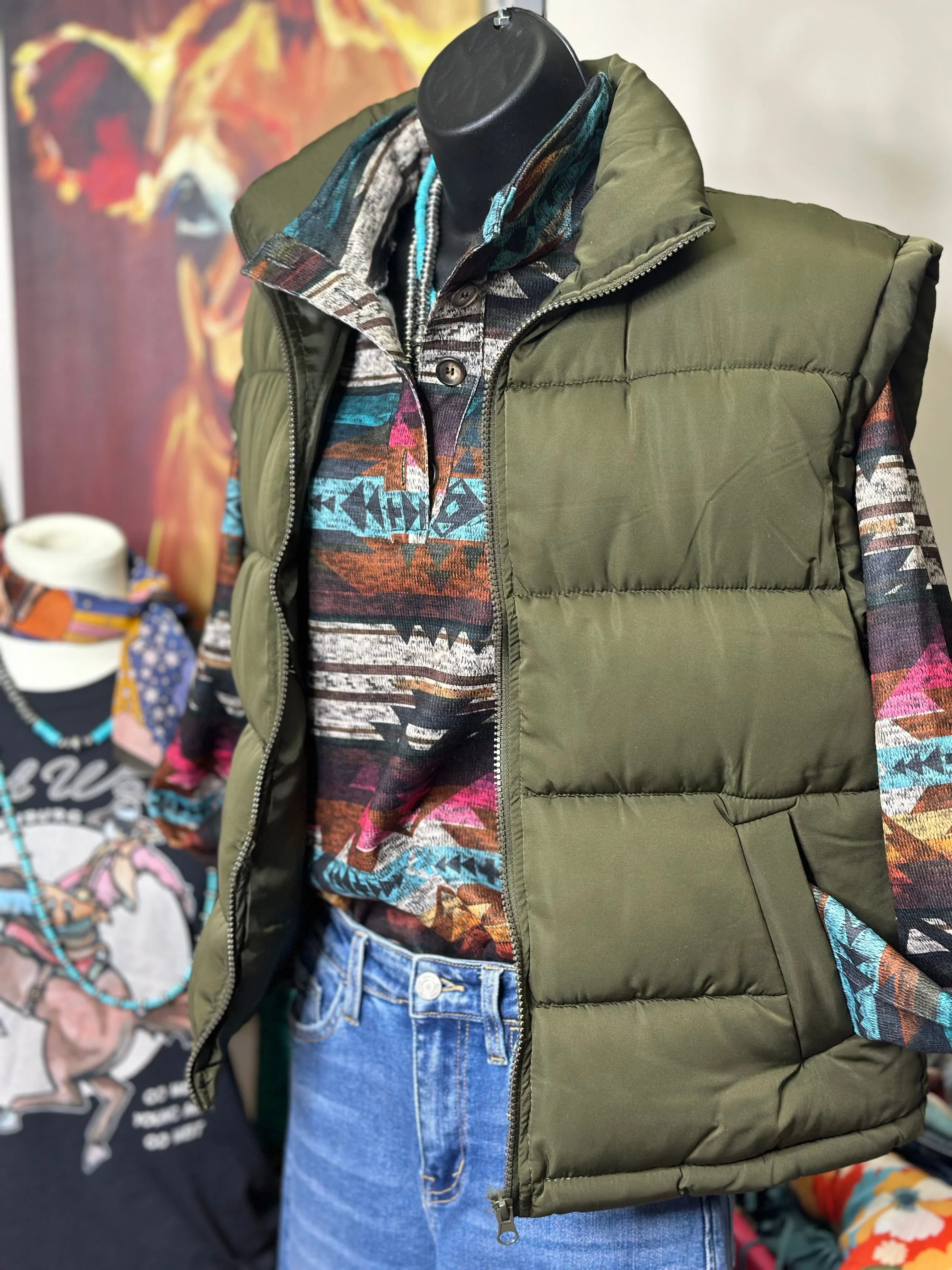 The Think Fall Olive Puffer Vest