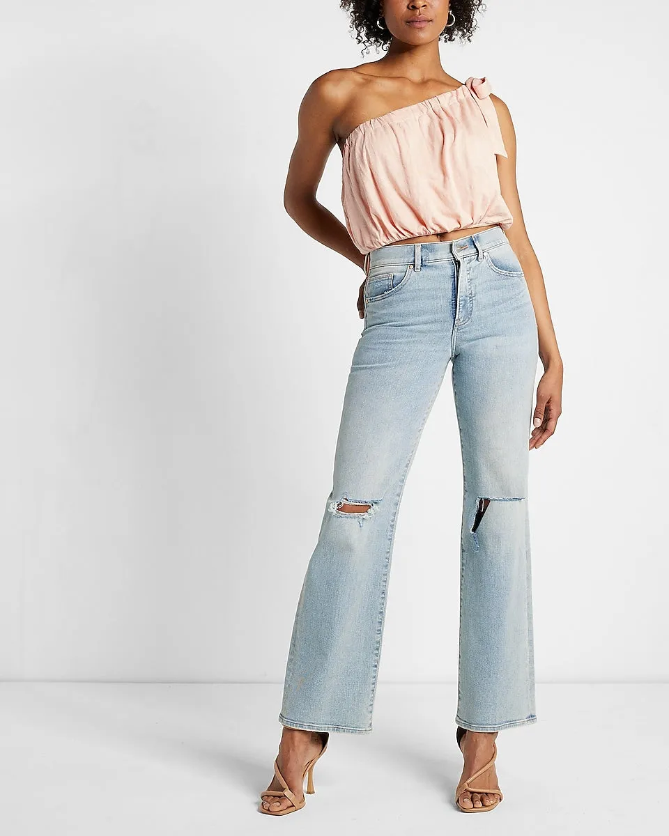 Tie One Shoulder Banded Bottom Bubble Tank in Pale Pink