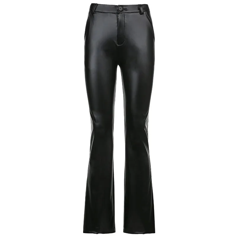 TINA: Flare Faux Leder Pants, elastisch