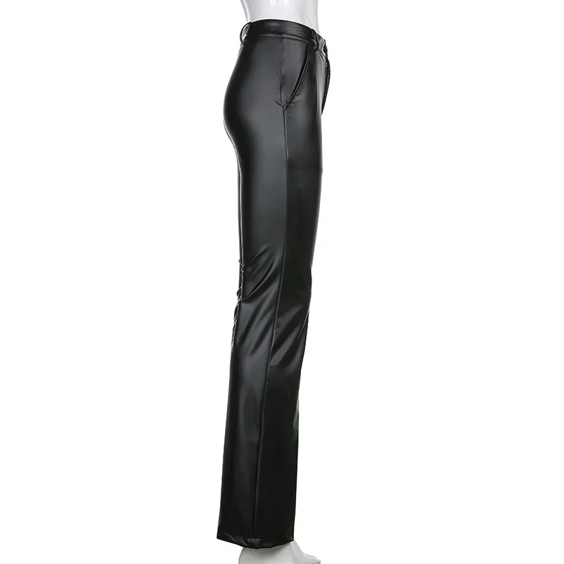 TINA: Flare Faux Leder Pants, elastisch