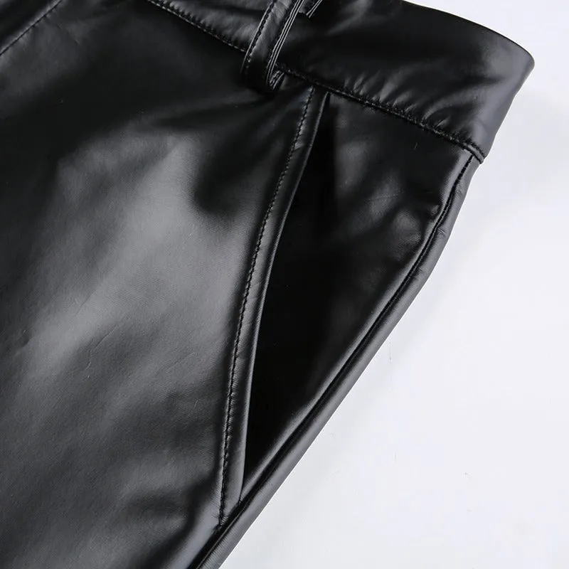 TINA: Flare Faux Leder Pants, elastisch
