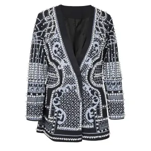Trend4us Luxury Pearl-Embellished Blazer Jacket