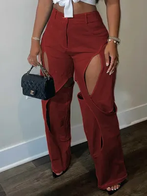 Trendy High Waist Hollow Out Patchwork Pants