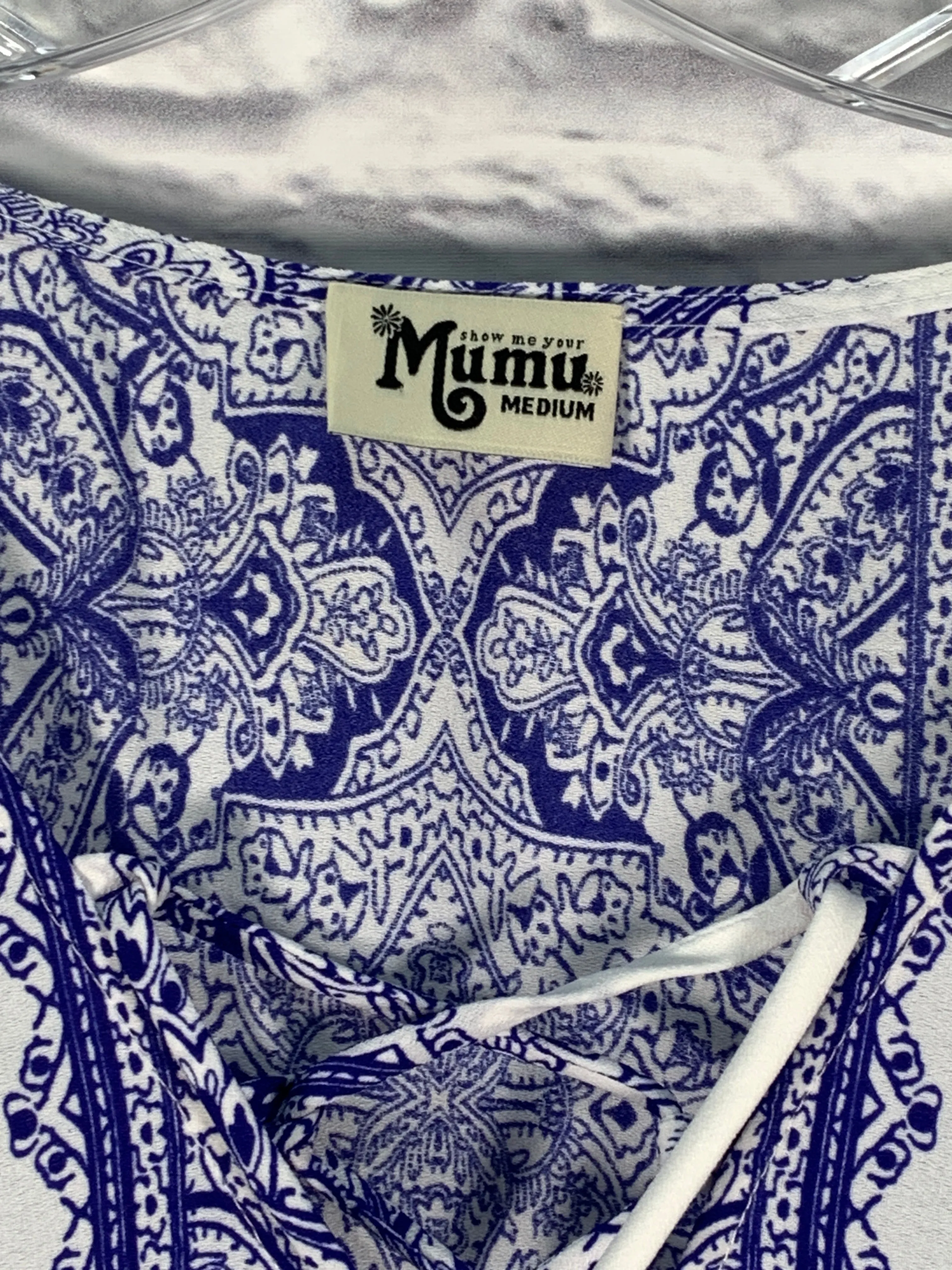 Tunic Short Sleeve By Mumu In Blue & White, Size: M