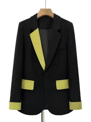 Wenkouban-Winter outfits Christmas Patchwork Collar Black Oversized Blazer with Pockets