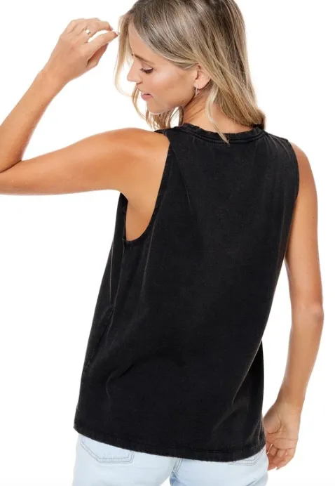 Whiskey Nights Tennessee Mineral Washed Black Relaxed Fit Graphic Tank