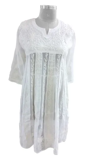 White Cotton & Georgette Stitched Kurta Dress Size 36, 38, 42 ACC26