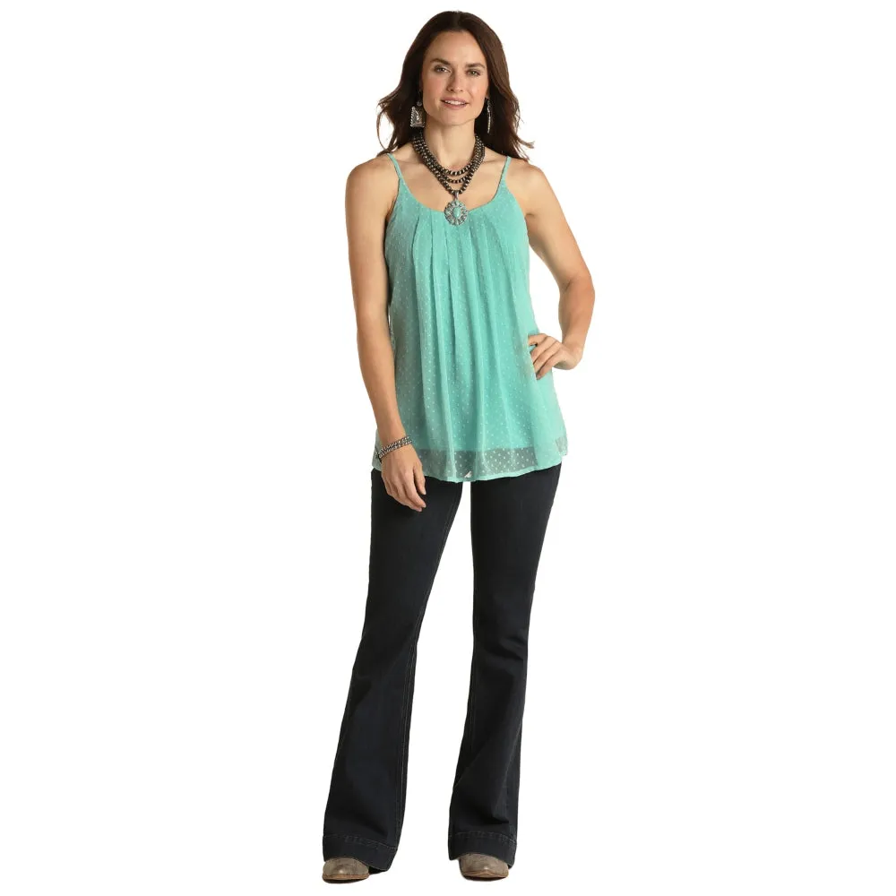 WLWT50R0TZ Panhandle Swiss Dot Pleated Cami- Bright Turquoise