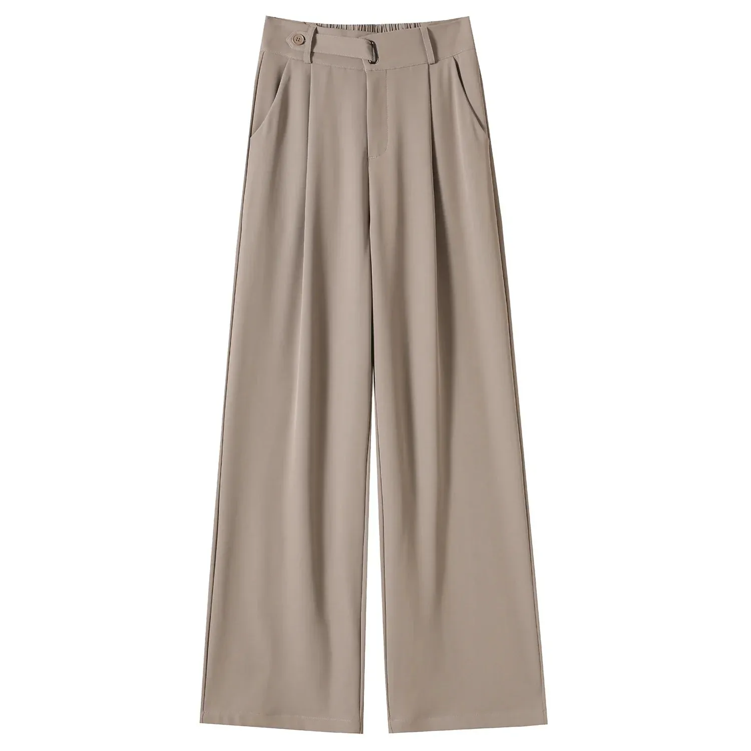 Women High Waist Trouser Office Ladies Fashion Loose Grey Suit Pants