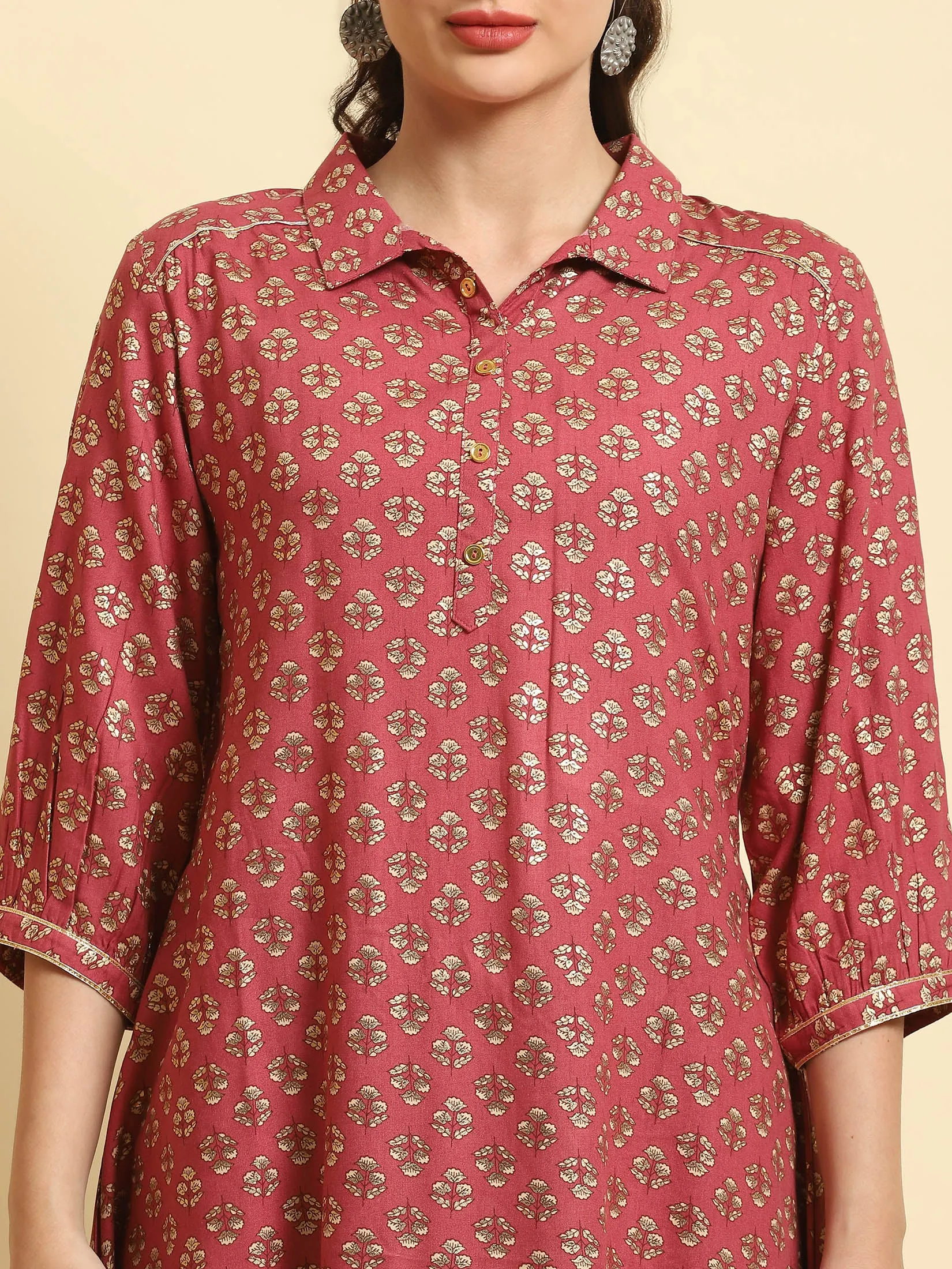 Women Rust Floral Printed Tunic