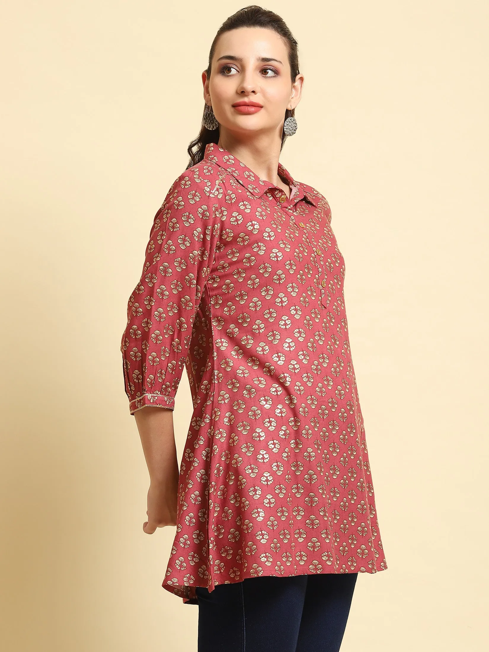 Women Rust Floral Printed Tunic
