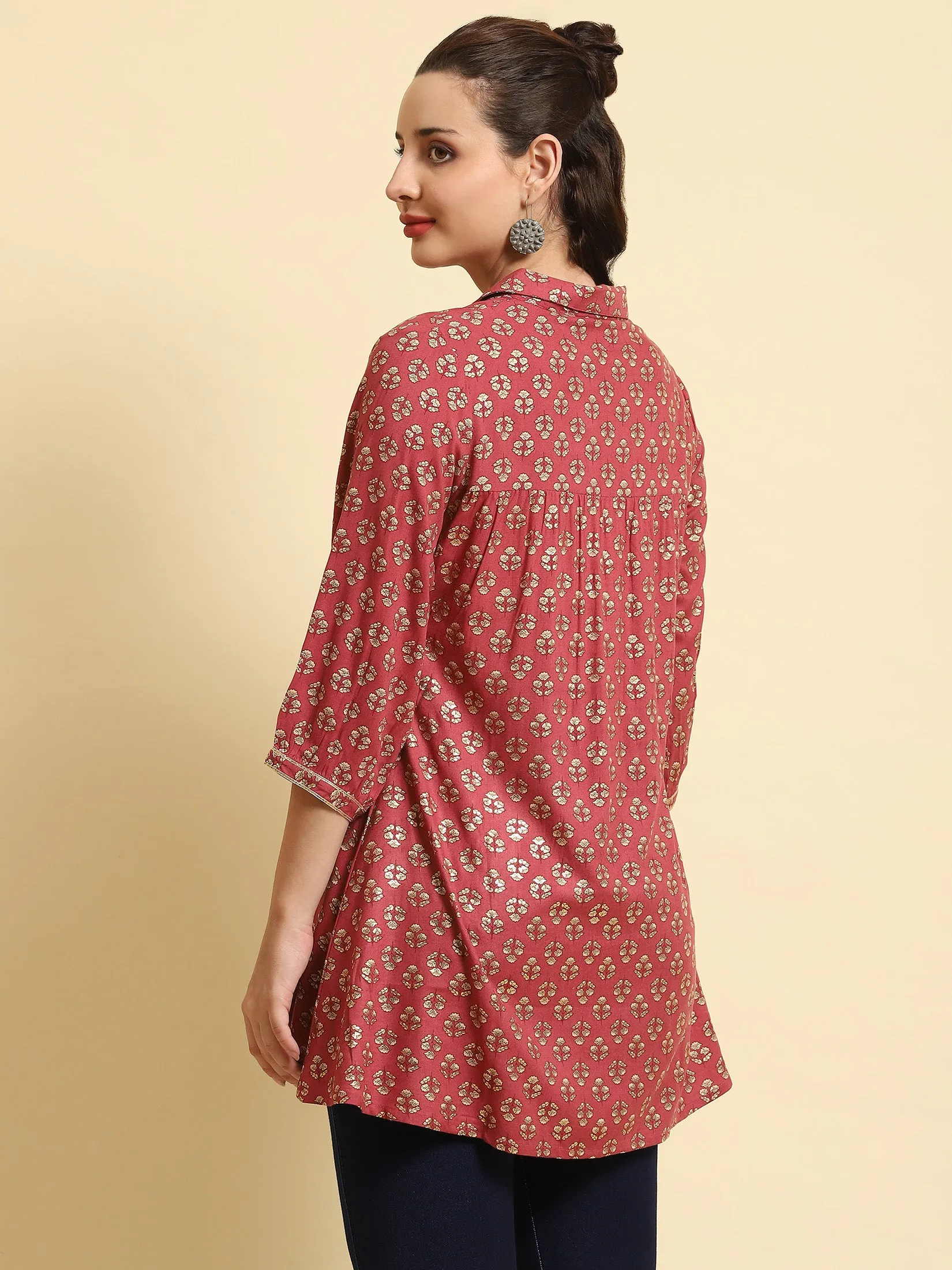 Women Rust Floral Printed Tunic