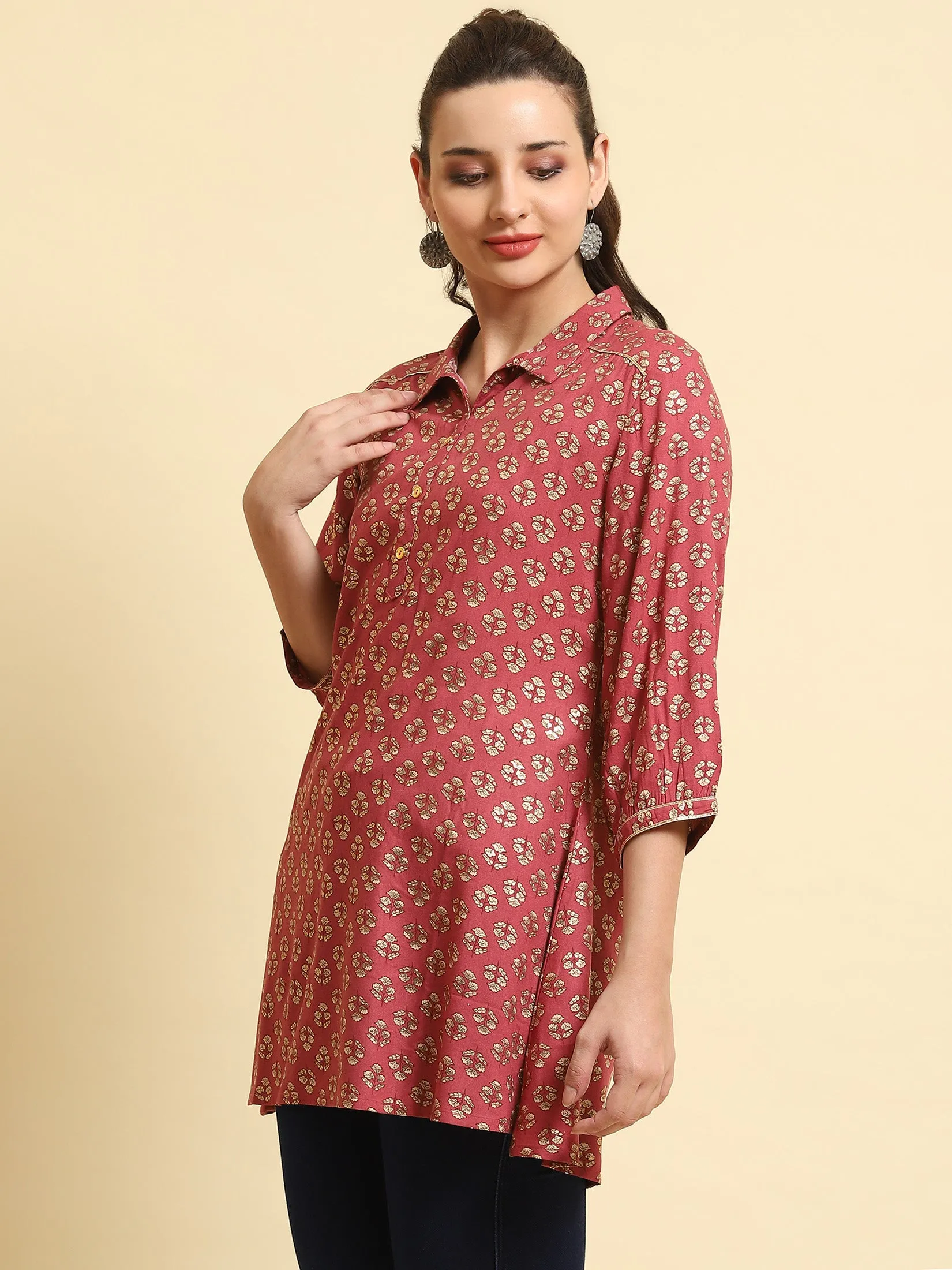 Women Rust Floral Printed Tunic