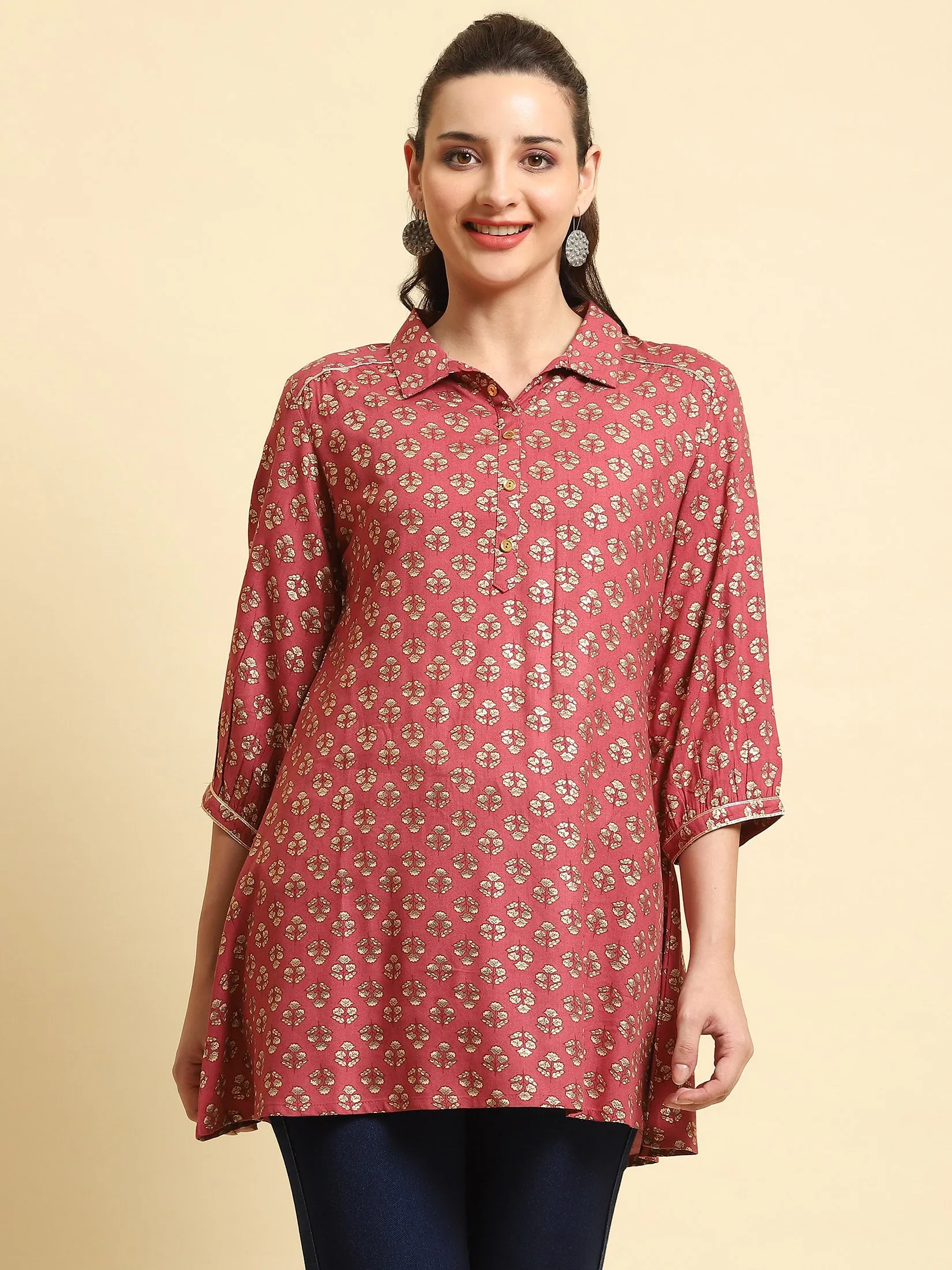 Women Rust Floral Printed Tunic