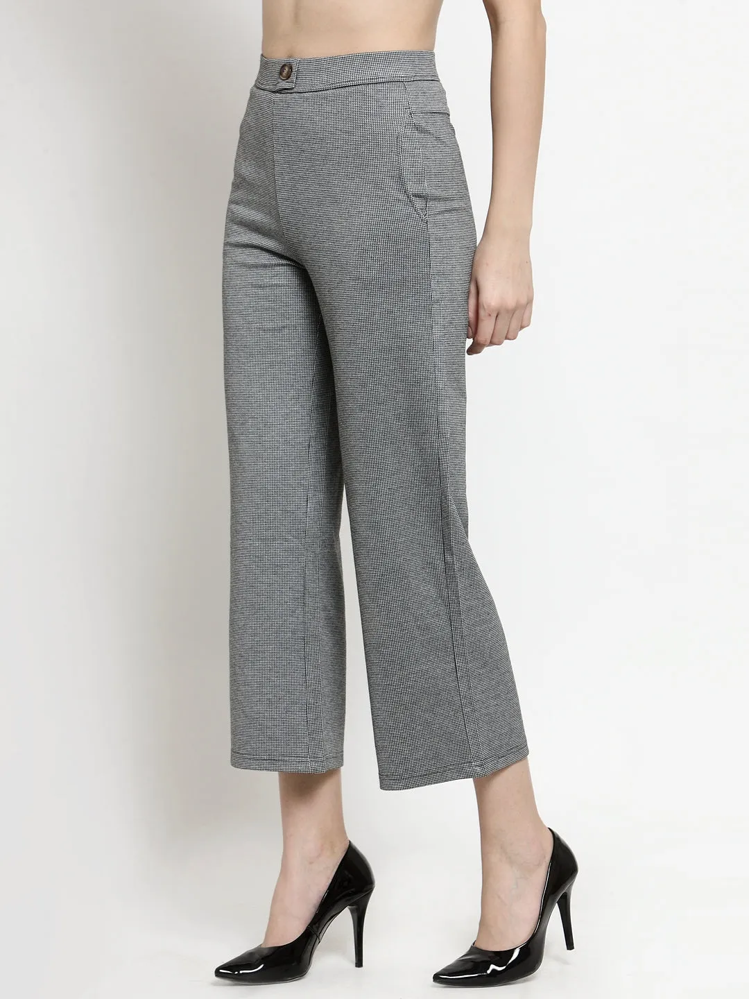 Women Self Design Brown Flared Trousers