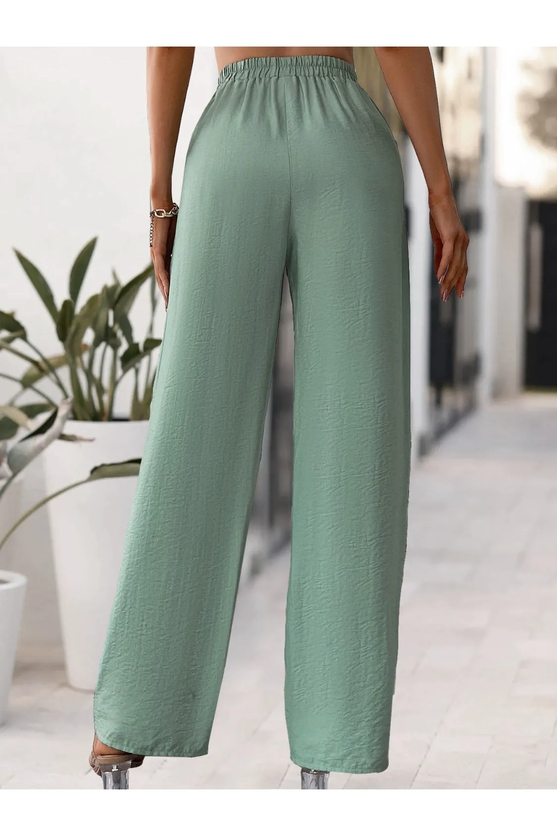Women Tied High Waist Wide Leg Pants