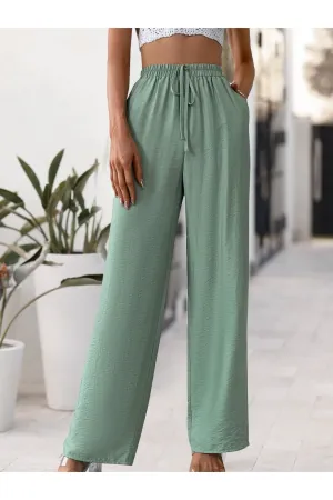 Women Tied High Waist Wide Leg Pants