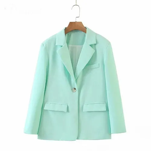 Women Two Piece Set Oversize Long Sleeve Blazer High Waist Tie Flare