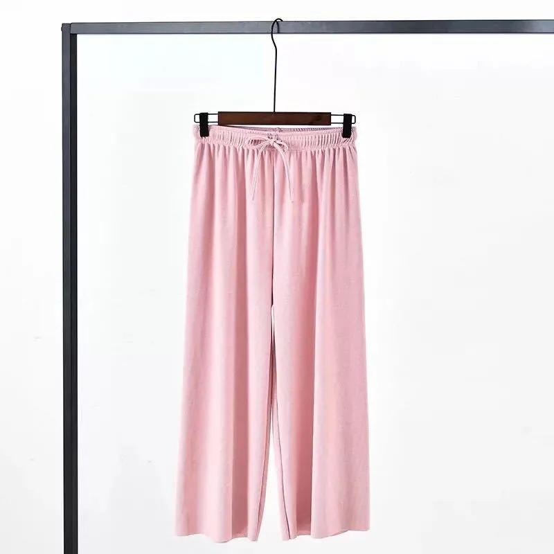 Women Wide Leg High Waist Drape Loose Floor Length Silk Casual Long Straight Pants