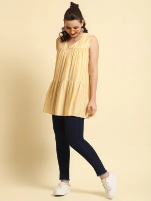 Women Yellow Stripe Printed Tunic