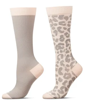 Women's 2 Pair Pack Leopard/ Tipped Solid Compression Socks