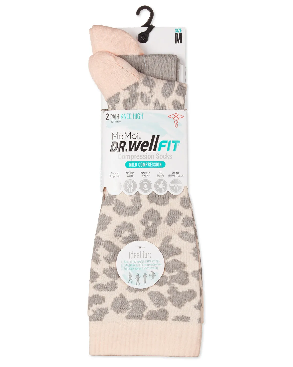 Women's 2 Pair Pack Leopard/ Tipped Solid Compression Socks