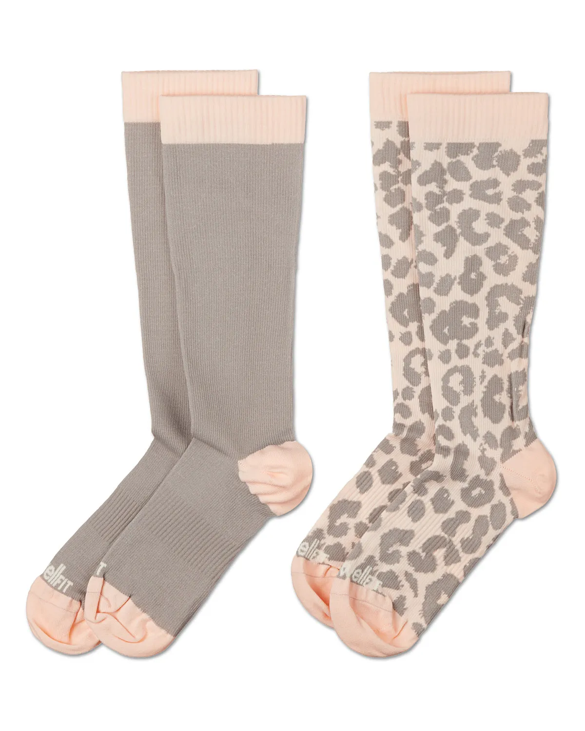 Women's 2 Pair Pack Leopard/ Tipped Solid Compression Socks