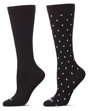 Women's 2 Pair Pack Polka Dots/ Solid Compression Socks