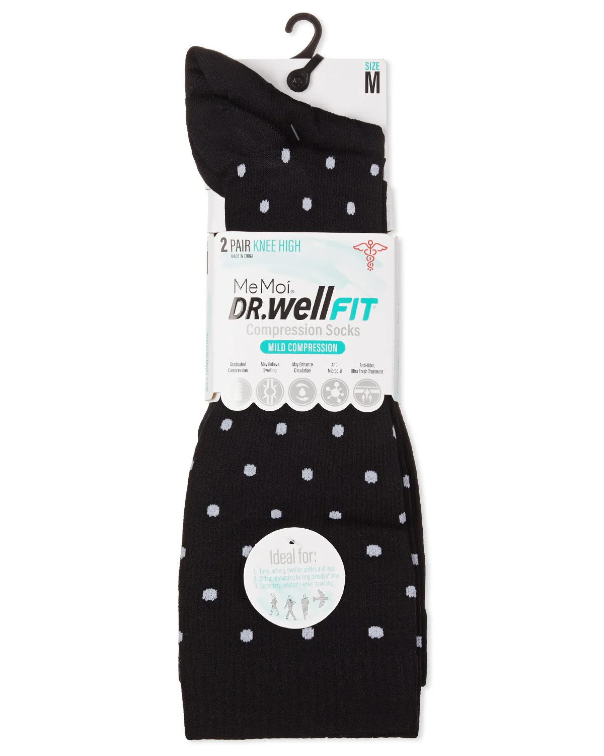 Women's 2 Pair Pack Polka Dots/ Solid Compression Socks