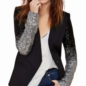 Womens Blazer with Ombre Sequin Sleeves