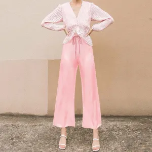 Women's Casual Loose Satin High Waist Flare Pants