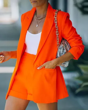 Women's Fashion Collar Open Front Blazer & Shorts Without Cami Top