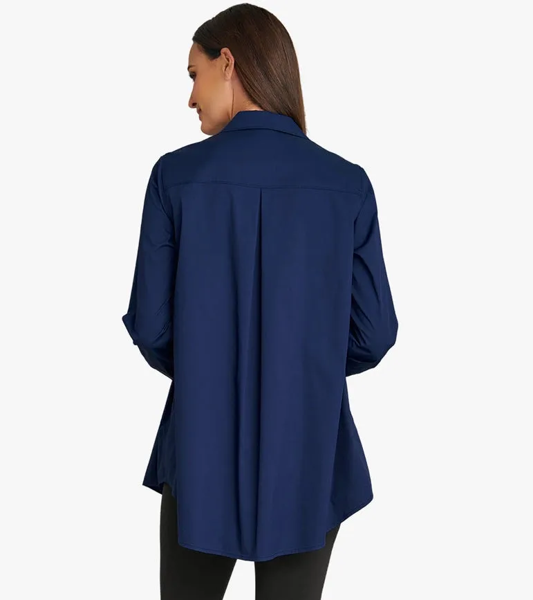 Women's Long Sleeve A-Line Button Front Prime Time Tunic NAVY