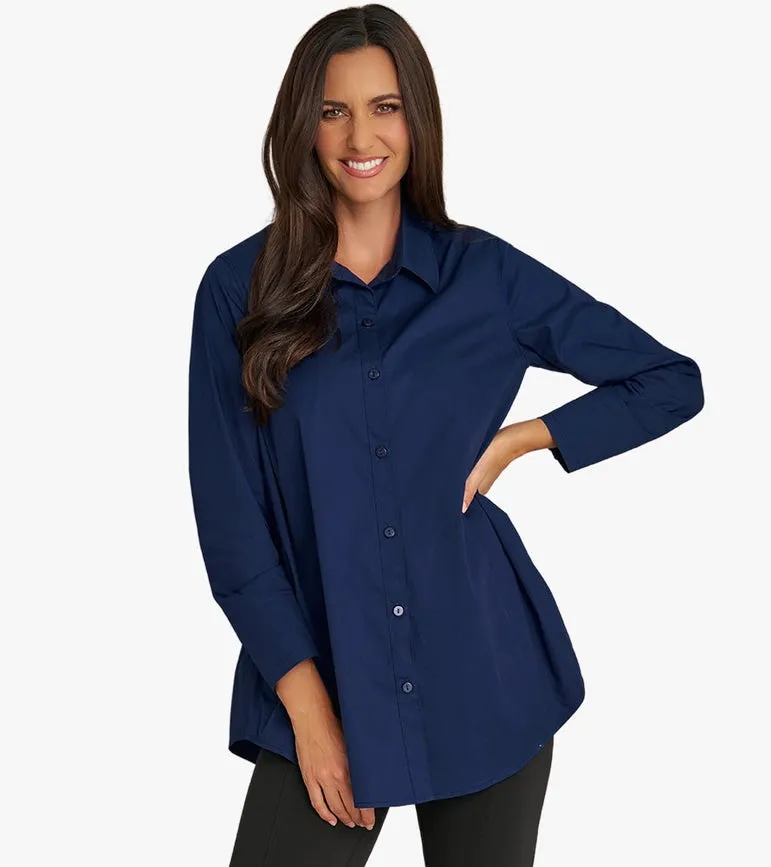 Women's Long Sleeve A-Line Button Front Prime Time Tunic NAVY