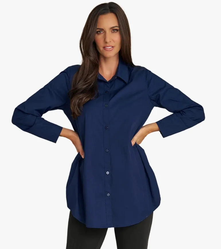 Women's Long Sleeve A-Line Button Front Prime Time Tunic NAVY