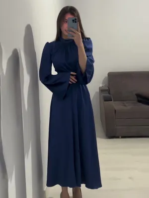 Women's Long Sleeve Solid Color Modest Fashion Dress 524402 - M
