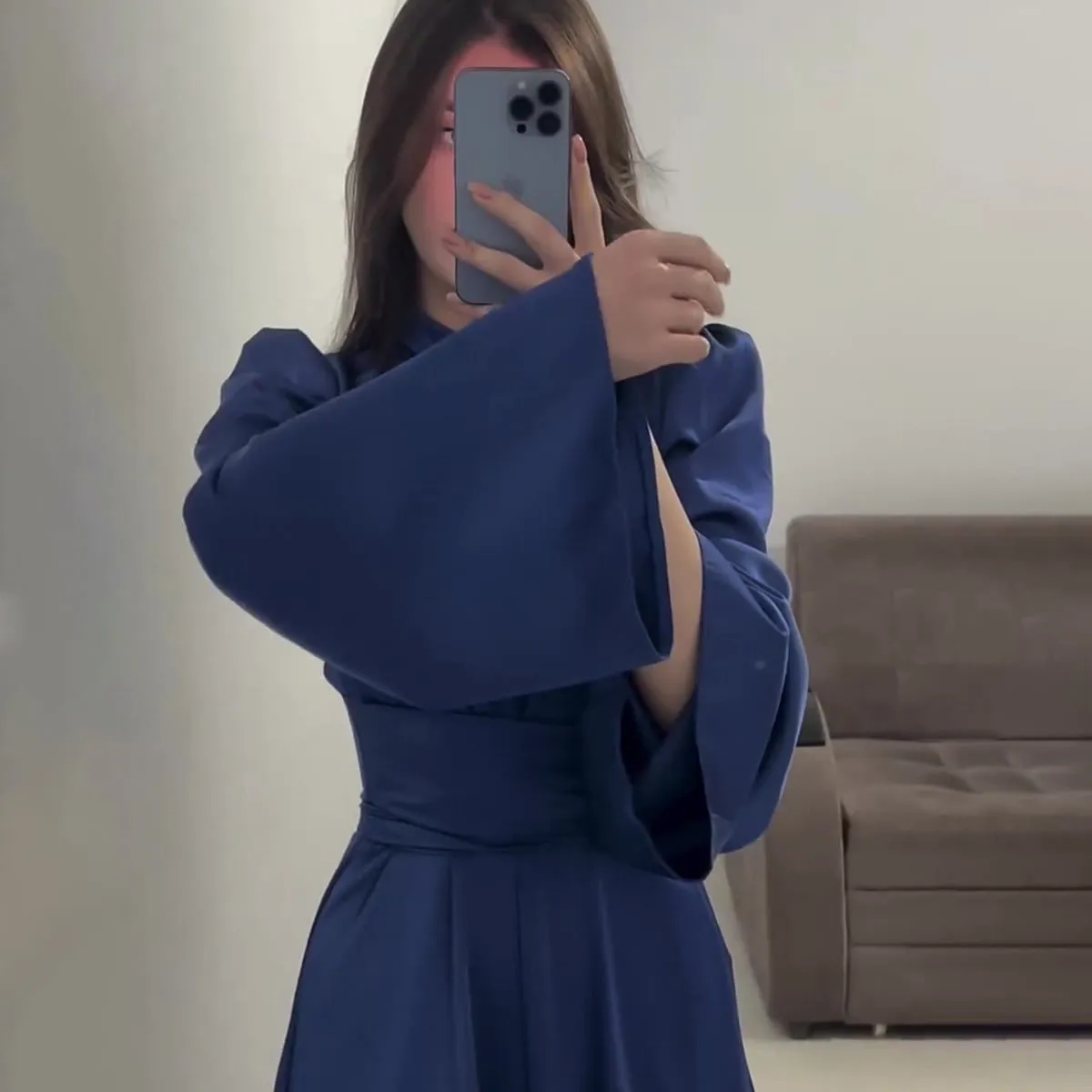 Women's Long Sleeve Solid Color Modest Fashion Dress 524402 - M