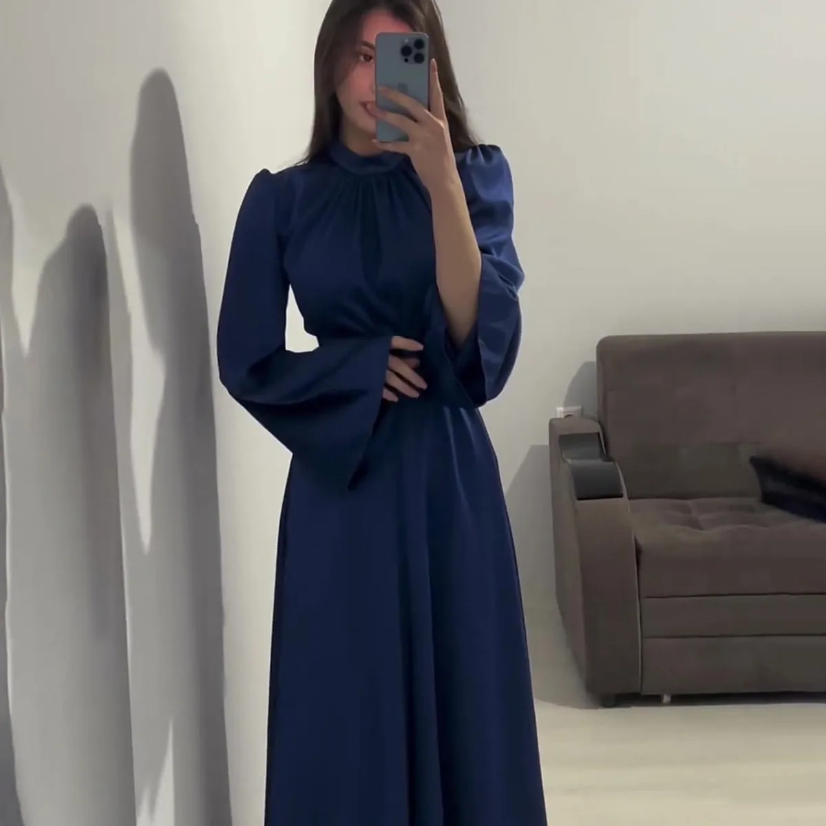 Women's Long Sleeve Solid Color Modest Fashion Dress 524402 - M
