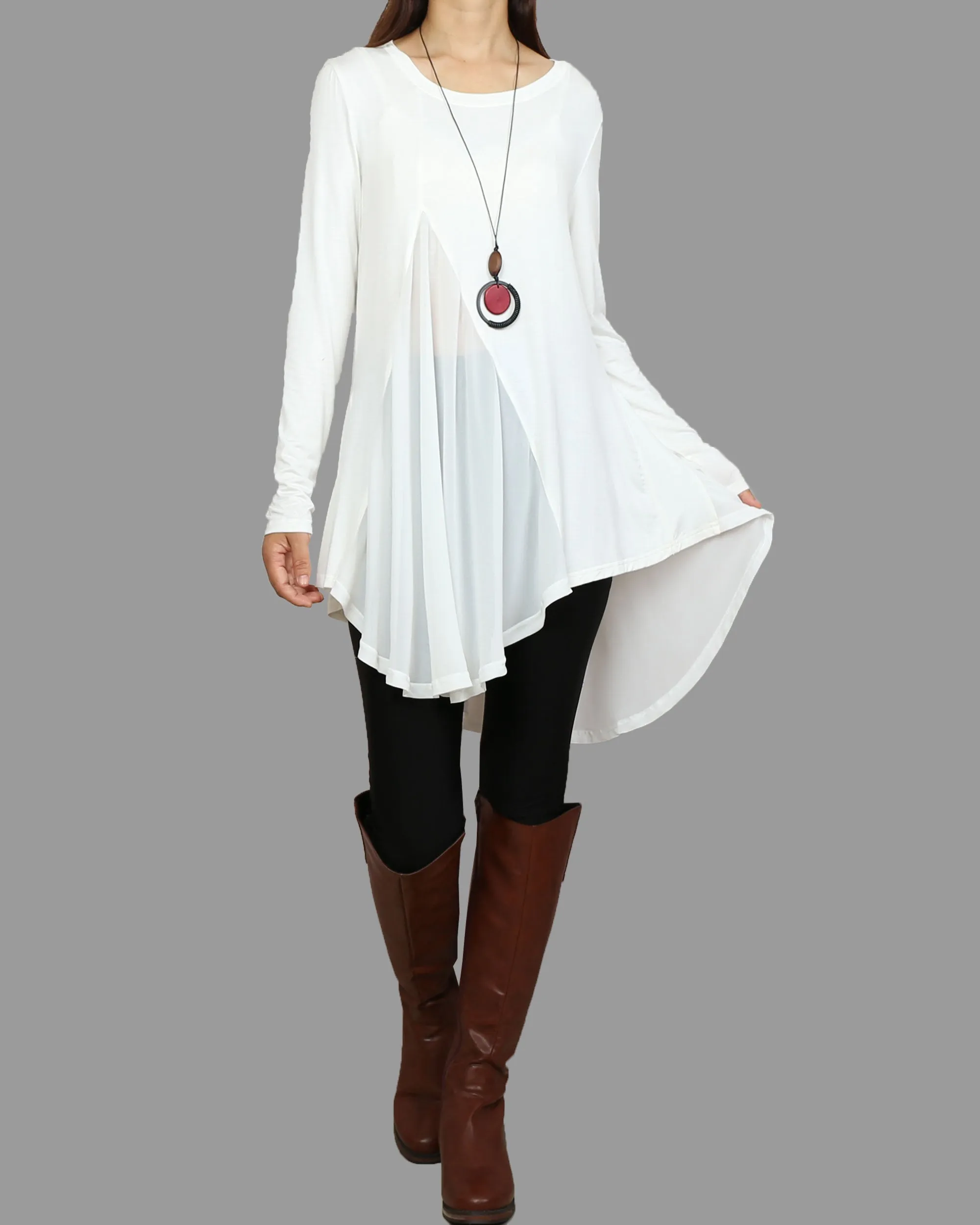 Women's Modal and Chiffon Tunic Dress/Modal Top/Chiffon Tunic for Women/Tunic Tops for Leggings/chiffon dress/modal t-shirt/long sleeve t-shirt(Y1819)