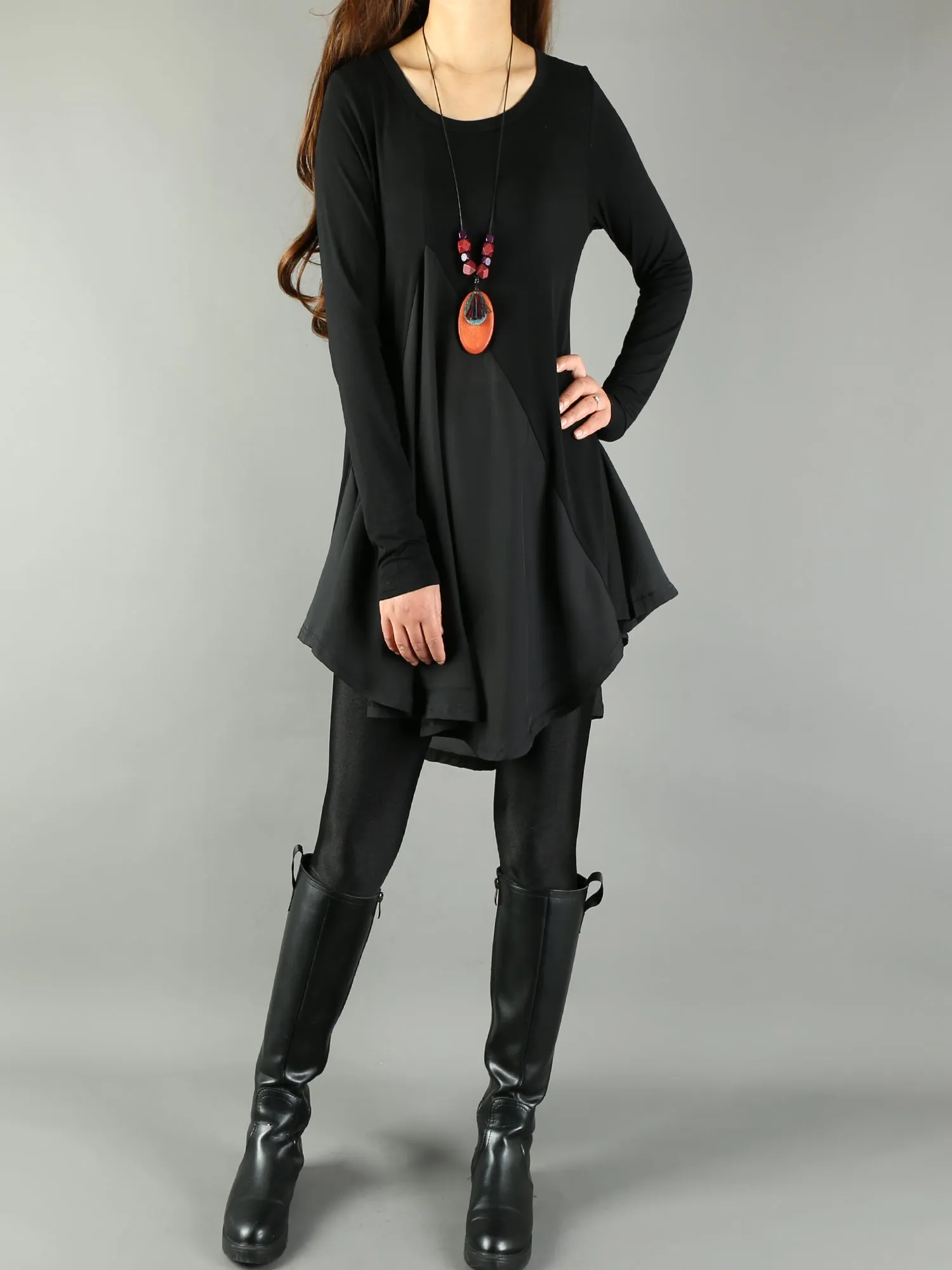 Women's Modal and Chiffon Tunic Dress/Modal Top/Chiffon Tunic for Women/Tunic Tops for Leggings/chiffon dress/modal t-shirt/long sleeve t-shirt(Y1819)
