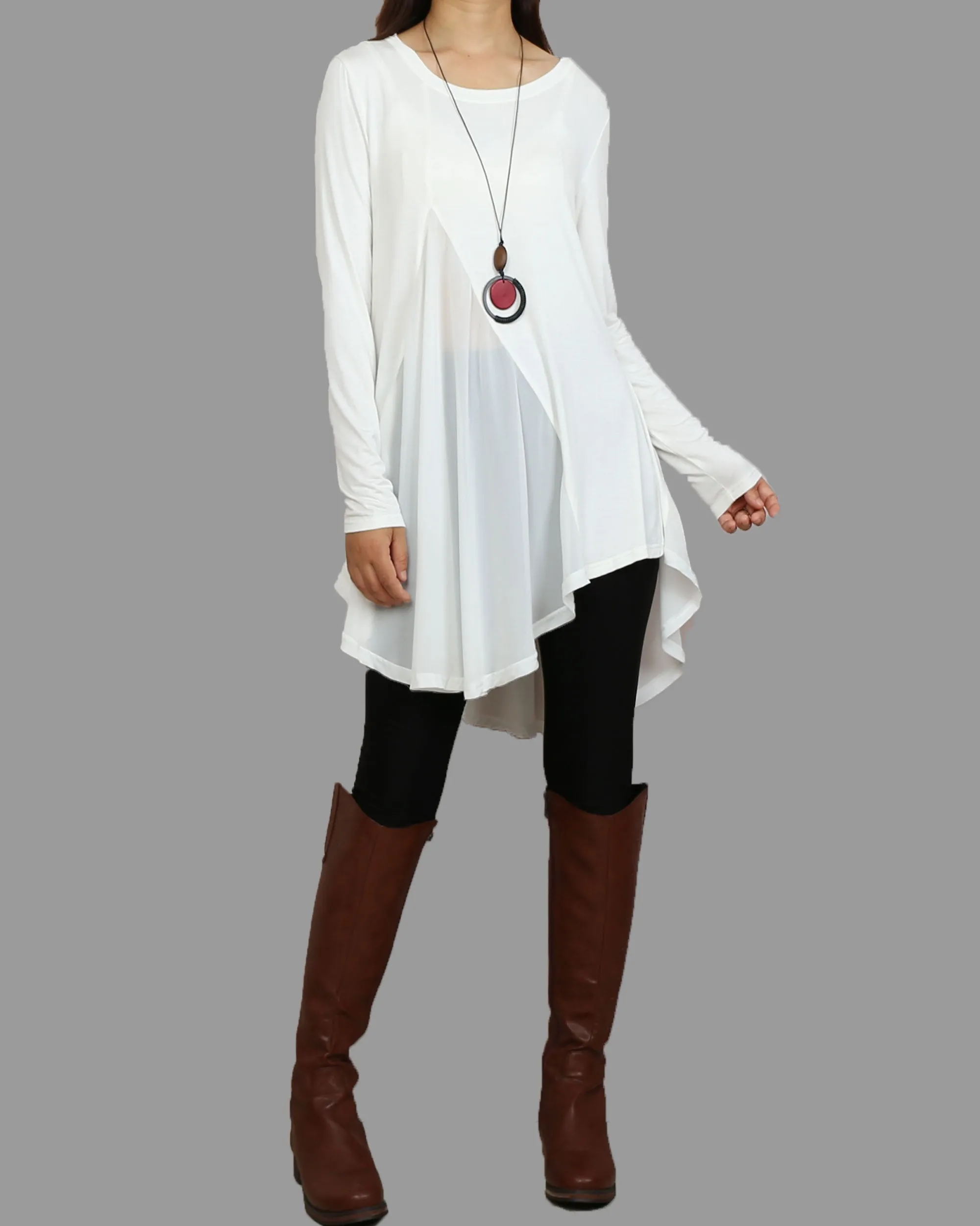 Women's Modal and Chiffon Tunic Dress/Modal Top/Chiffon Tunic for Women/Tunic Tops for Leggings/chiffon dress/modal t-shirt/long sleeve t-shirt(Y1819)