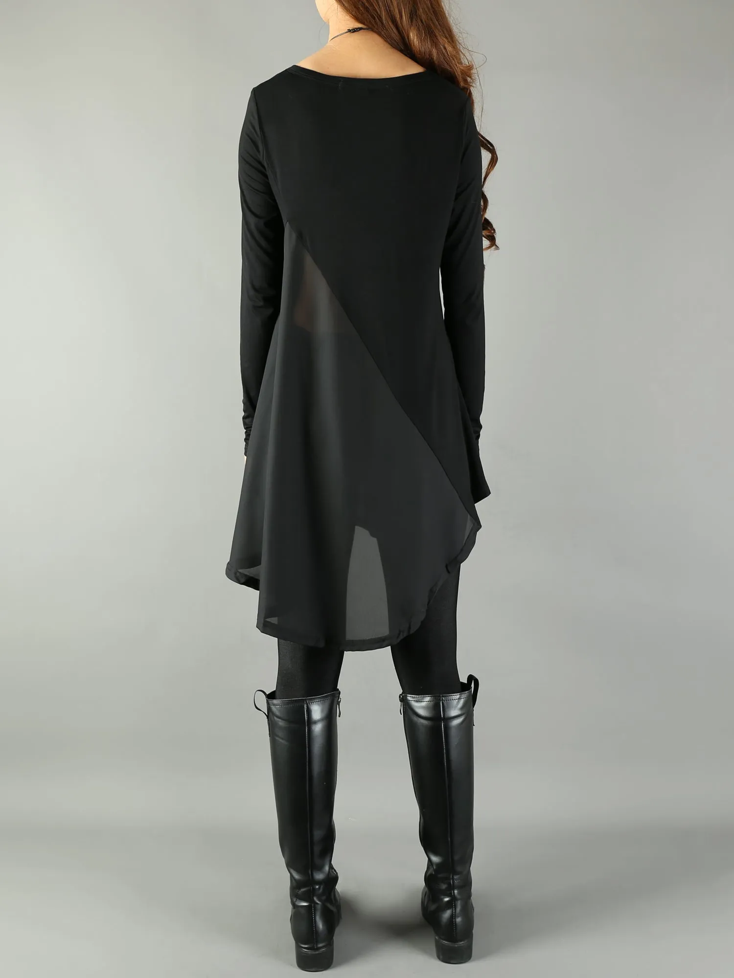 Women's Modal and Chiffon Tunic Dress/Modal Top/Chiffon Tunic for Women/Tunic Tops for Leggings/chiffon dress/modal t-shirt/long sleeve t-shirt(Y1819)