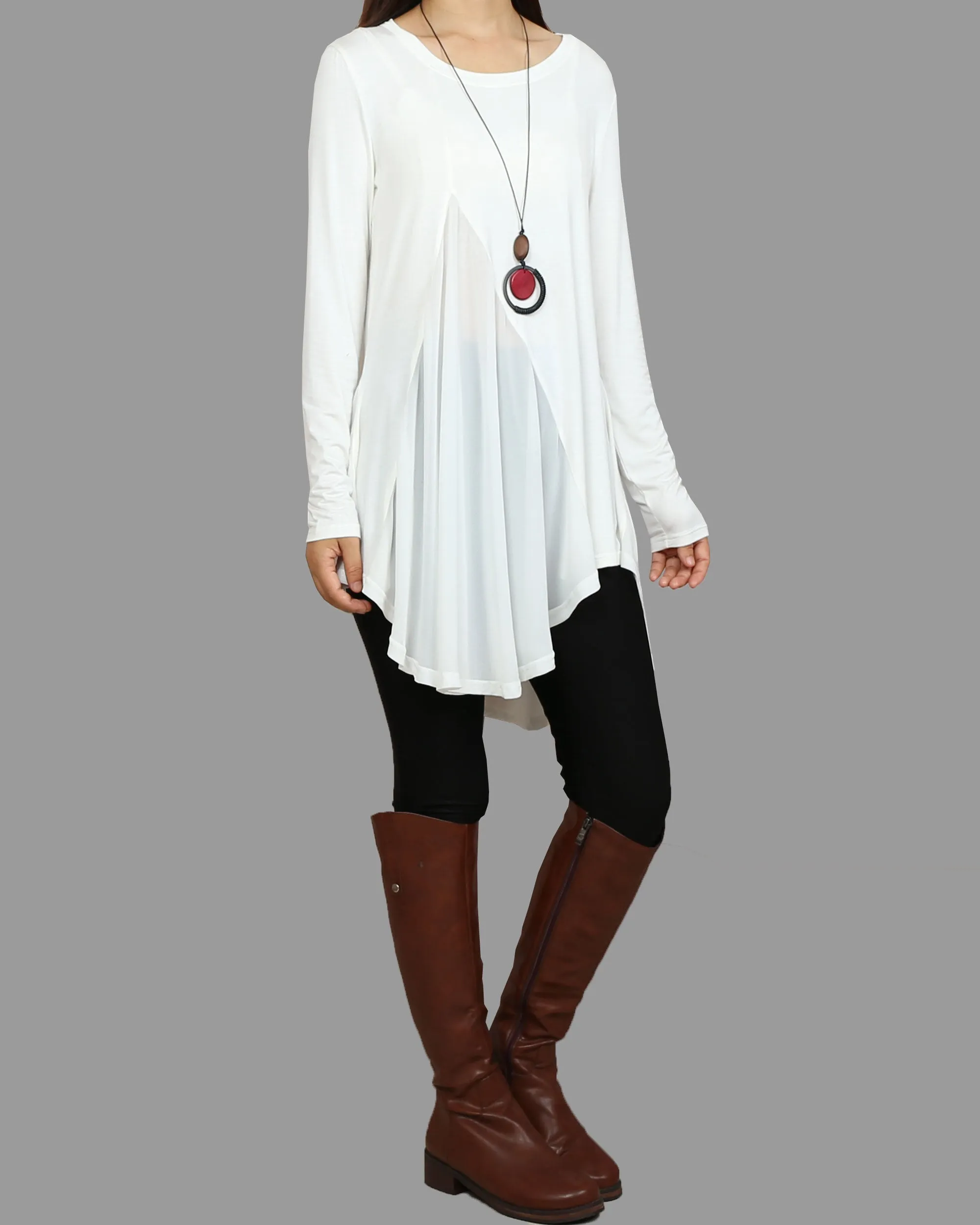 Women's Modal and Chiffon Tunic Dress/Modal Top/Chiffon Tunic for Women/Tunic Tops for Leggings/chiffon dress/modal t-shirt/long sleeve t-shirt(Y1819)
